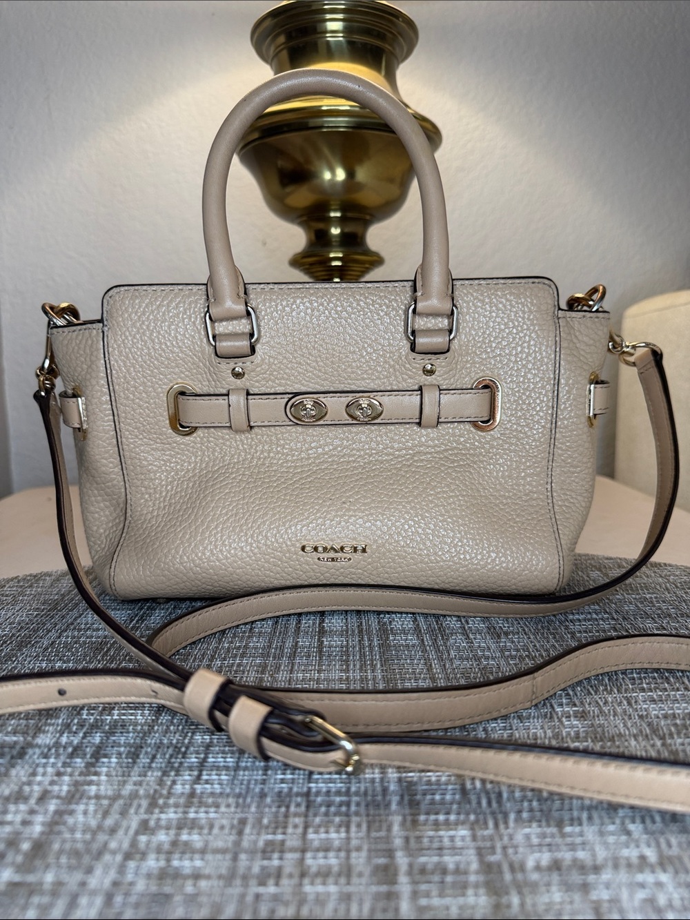 COACH Pebbled Leather Satchel in Light Taupe